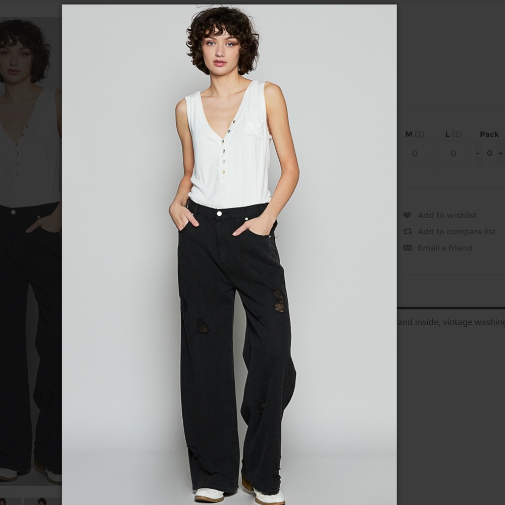 POL Twill Distressed Loose Fit Pants In Black - Picture 3 of 3